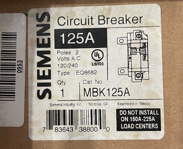 SIEMENS | CIRCUIT BREAKER | 125A | MBK125A NEW BOX