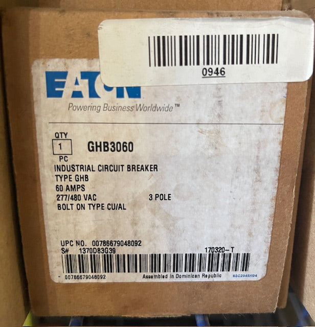 EATON - GHB3060 - INDUSTRIAL CIRCUIT BREAKER / BOLT ON TYPE CU/AL NEW in box