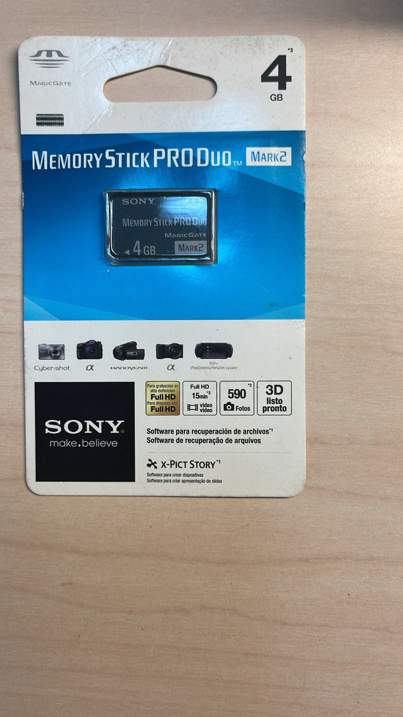 Sony memory stick pro duo 4gb, mark 2, Full HD Video, 590 HR Photos, 3D NEW