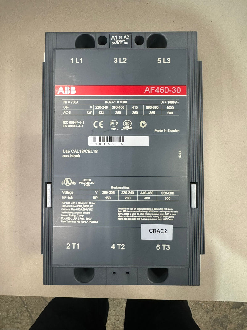 ABB Contactor AF460-30, 600V, 500HP, 3Pole