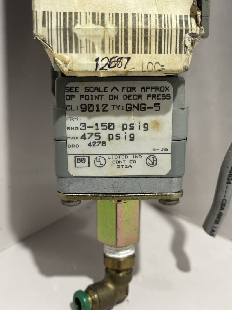 Square D 75 PSIG Pressure Switch, Unit Description: CL9012, Type GNG-5 Pressur