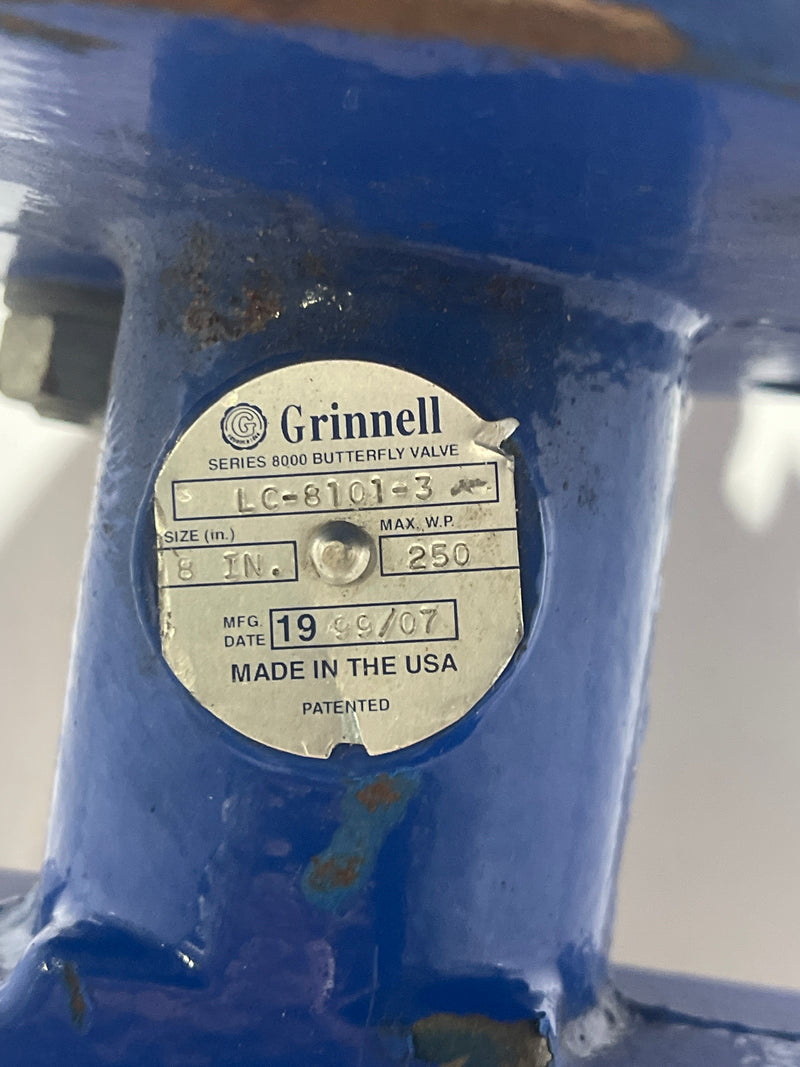 Grinnell 8" Butterfly Valve, Series 8000, LC8101, 250 psi max