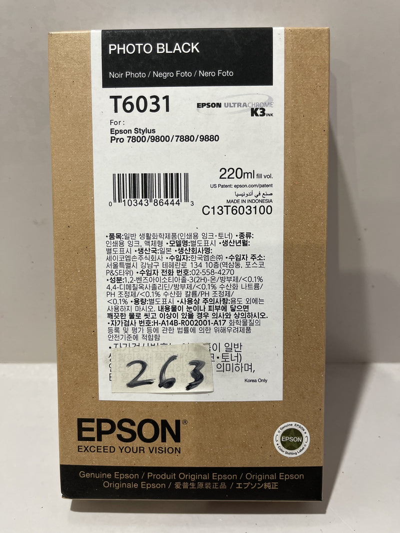 Epson Cartridge, Marca: Epson Ultra Chrome, T6031, Color: Photo Black