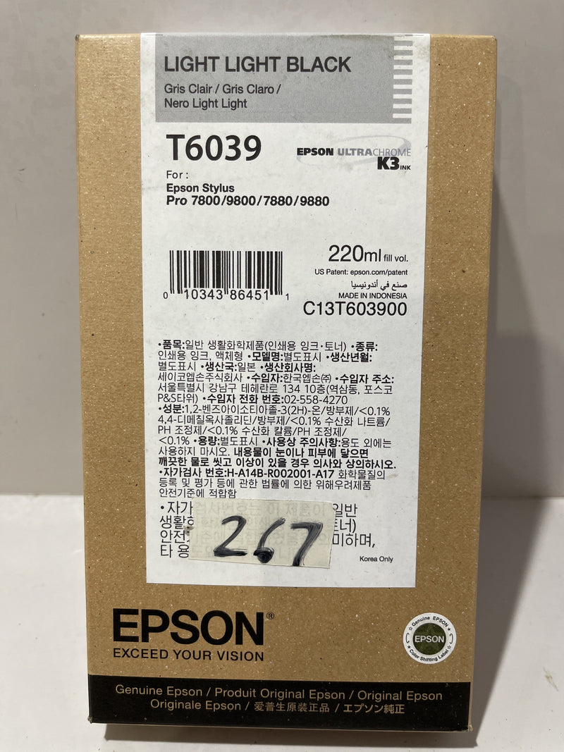 Epson Cartridge, Marca: Epson Ultra Chrome, T6039, Color: Light Light Black