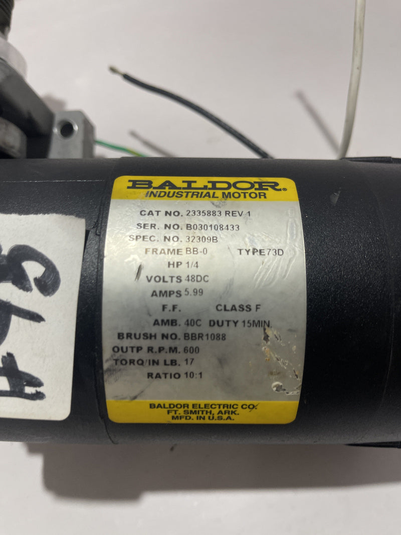 BALDOR 48V, DC Motor 1/4 HP, RPM 600 WITH 10:1, 17 lb-in REDUCER