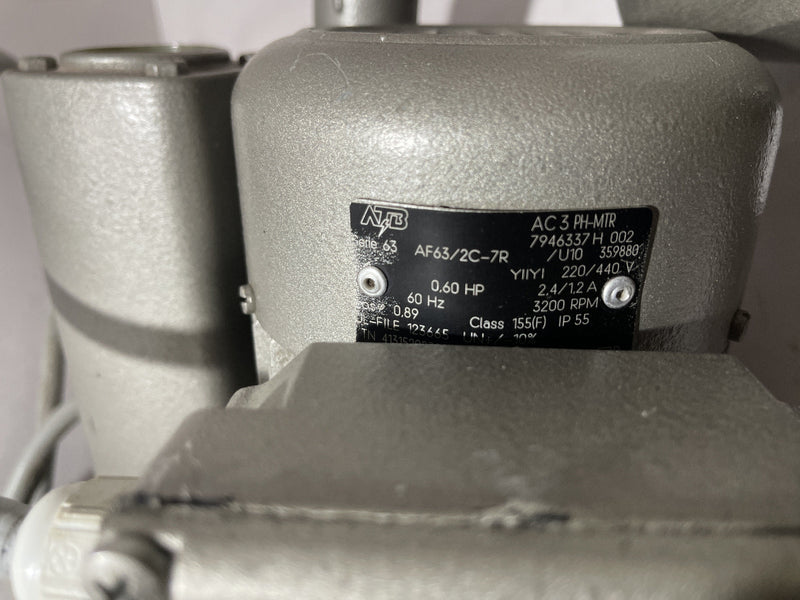 ATB Blower Vacuum PUMP HP:.60, PH:3, 220/440 VOLTS: RPM: 3200 W Silencer